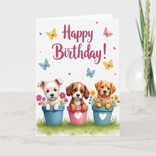 Carte d'anniversaire Sweet Puppy Pot (Devant)