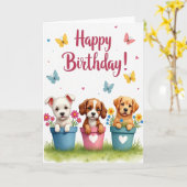 Carte d'anniversaire Sweet Puppy Pot (Fleur jaune)