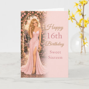 Carte d'anniversaire Sweet Sixteen Rose Tendue