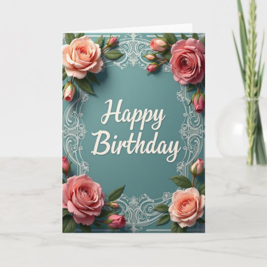 Carte d'anniversaire Teal Rose (Devant)