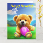 Carte d'anniversaire Teddy Bear Joyeux Anniversair (Fleur jaune)