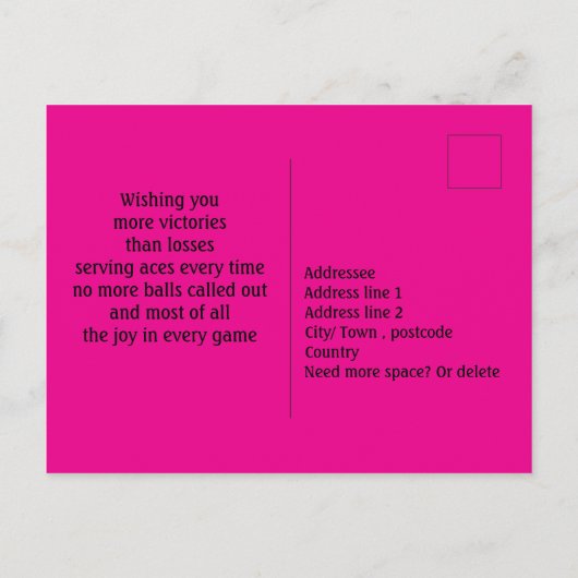 Carte d'anniversaire 🎾 💜 tennis rose violet (Dos)