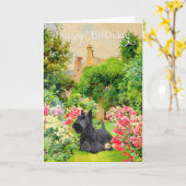 Carte d'anniversaire Terrier Écossais (Fleur jaune)