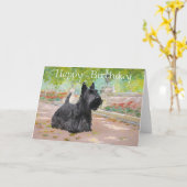 Carte d'anniversaire Terrier Écossais (Fleur jaune)