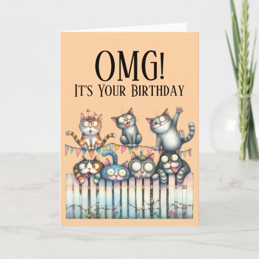 Carte d'anniversaire thème chat mignon OMG (Devant)