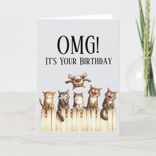 Carte d'anniversaire thème chat mignon OMG (Devant)