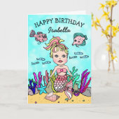 Carte d'anniversaire thème sirène rose (Fleur jaune)