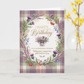 Carte d'anniversaire Thistle Tartan Violet (Fleur jaune)