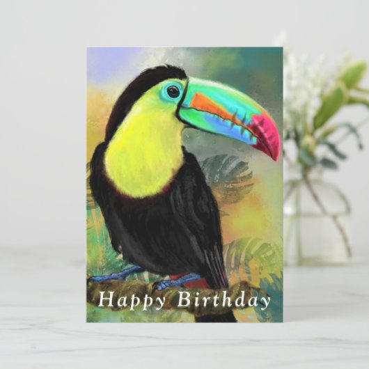 Carte d'anniversaire Toco Toucan Exotic Tropical (Debout devant)