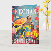 Carte d'anniversaire Tortue et Océan (Fleur jaune)