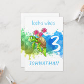 Carte d'anniversaire Tortue Mignonne (Devant/Arrière en situation)