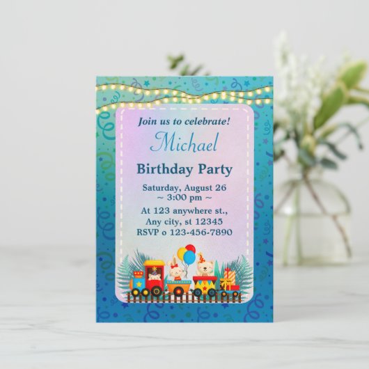 Carte d'anniversaire Train avec des Animaux Mignon (Debout devant)