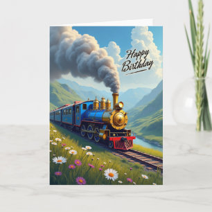 Carte d'anniversaire Train Bleu