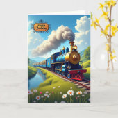 Carte d'anniversaire Train jubilatoire (Fleur jaune)
