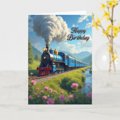 Carte d'anniversaire Train Vintage (Fleur jaune)