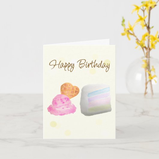 Carte d'anniversaire tranche de gâteau et glace à  (Fleur jaune)