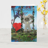 Carte d'anniversaire très heureuse avec bélier et  (Fleur jaune)