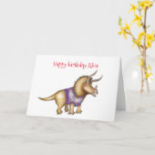 Carte d'anniversaire Tricératops personnalisée (Fleur jaune)