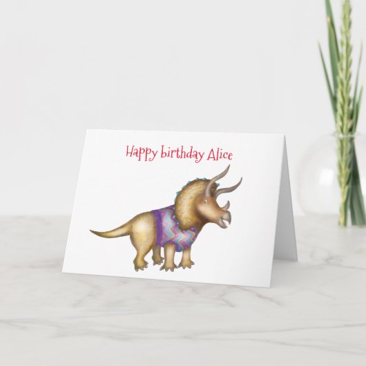 Carte d'anniversaire Tricératops personnalisée (Devant)