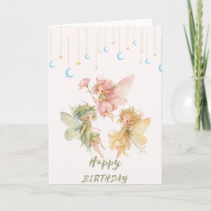 Carte d'anniversaire trio de fées à l'aquarelle -