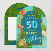 Carte d'anniversaire tropicale annuelle 50ème vert (Devant / Derrière)