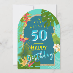 Carte d'anniversaire tropicale annuelle 50ème vert