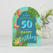 Carte d'anniversaire tropicale annuelle 50ème vert (Debout devant)