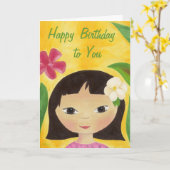 Carte d'anniversaire tropicale de fille (Fleur jaune)