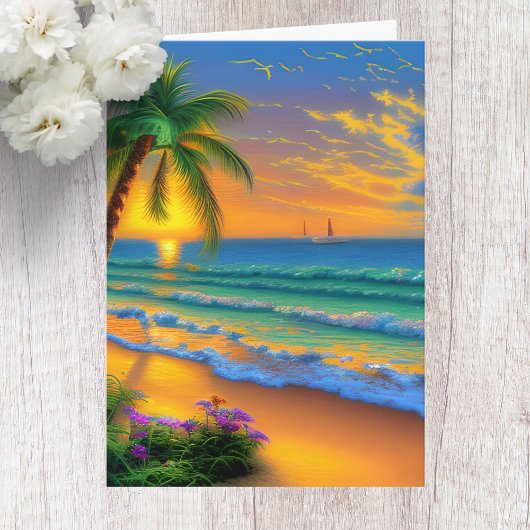 Carte d'Anniversaire Tropicale Sunset personnalisé