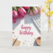 Carte d'anniversaire Tulipe Fuchsia (Fleur jaune)