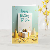Carte d'anniversaire turquoise avec confettis (Fleur jaune)