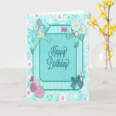 Carte d'anniversaire Turquoise avec fleurs (Fleur jaune)