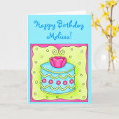 Carte d'anniversaire Turquoise avec Turquoise Cake (Fleur jaune)
