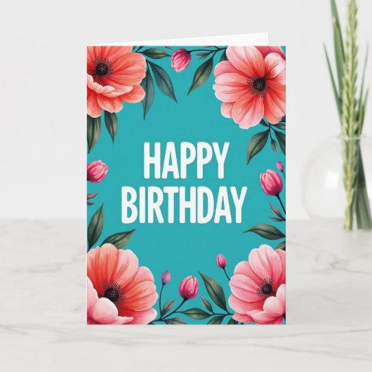 Carte d'anniversaire Turquoise Bloom (Devant)