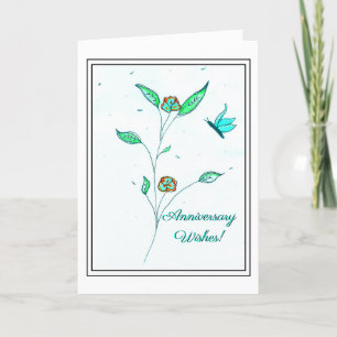 Carte d'anniversaire turquoise des fleurs de cuivr