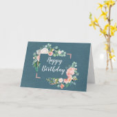 Carte d'anniversaire turquoise et florale (Fleur jaune)