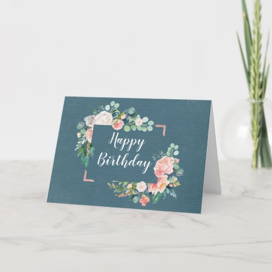 Carte d'anniversaire turquoise et florale (Devant)
