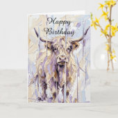 Carte d'anniversaire vache des Highlands écossaise (Fleur jaune)