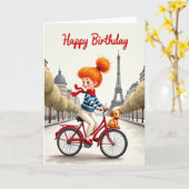 Carte d'anniversaire vélo rouge (Fleur jaune)