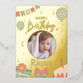 Carte d'anniversaire verte illustrative avec photo (Recto)