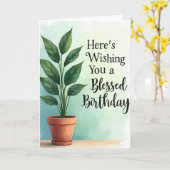 Carte d'anniversaire verte luxuriante (Fleur jaune)