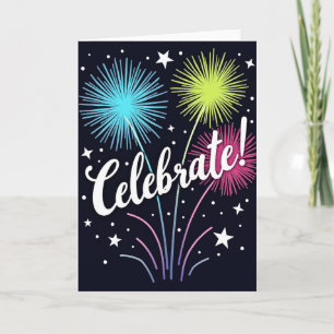 Carte d'anniversaire Vibrante avec Feux d'Artifice