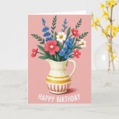 Carte d'anniversaire vibrante avec un pichet (Fleur jaune)