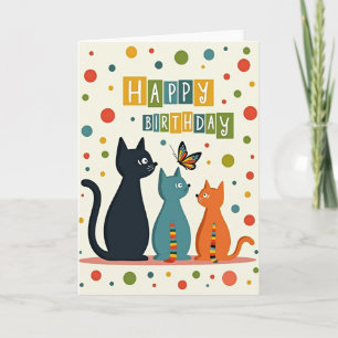Carte d'anniversaire Vibrants Chats Papillon