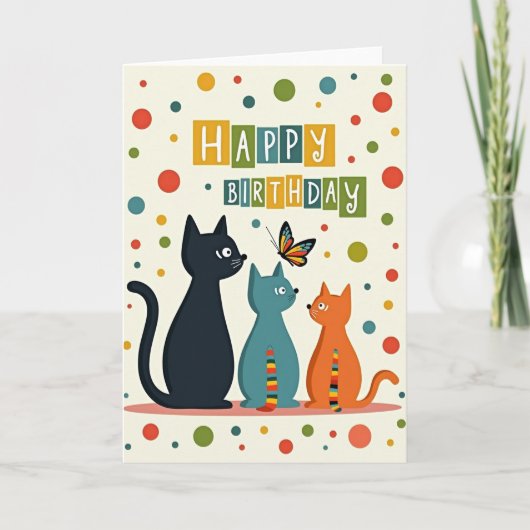 Carte d'anniversaire Vibrants Chats Papillon (Devant)