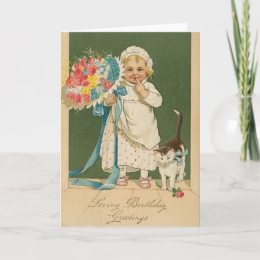 Carte d'anniversaire Victorian Toddler and Cat Lov (Devant)