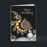 Carte d'anniversaire vierge<br><div class="desc">Design élégant pour les vœux d'anniversaire. Des perles argentées,  dorées et blanches avec des détails complexes en spirale sur un fond noir. Des lettres argentées et dorées biseautées écrivent "Joyeux Anniversaire".</div>