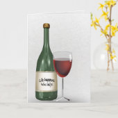 Carte d'anniversaire vin rouge et bouteille (Fleur jaune)