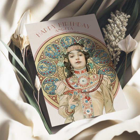 Carte d'anniversaire vintage Alphonse Mucha Champa