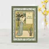 Carte d'anniversaire vintage avec élégante dame (Fleur jaune)